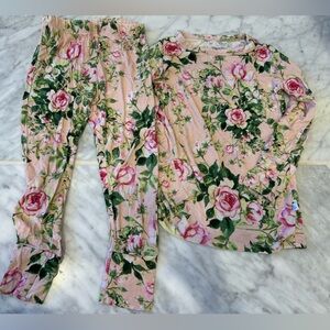 Posh Peanut Pink and Green Floral Pajama Set
